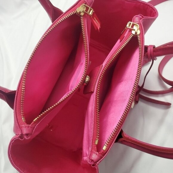 Samantha Thavasa Hot Pink Saffiano Leather Satchel Bag Padlock Crossbody Gold - Picture 13 of 15